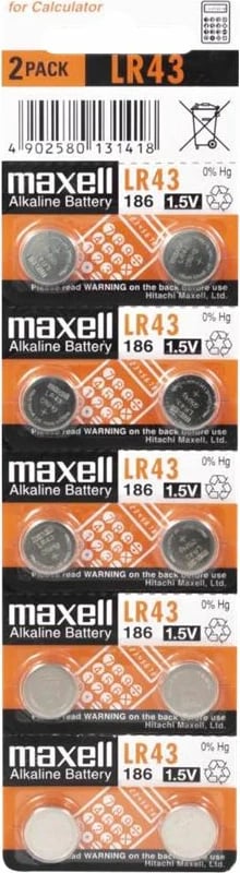 Bateri Maxell LR43, 1.5V, set 10 copë