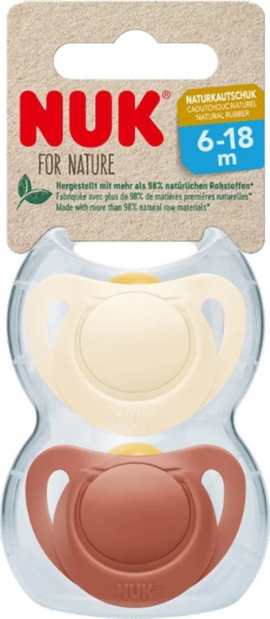 Qetësues për bebe, NUK, For Nature, latex natyral, 6-18 m, 2 copë, e kuqe
