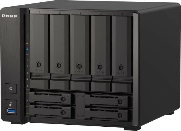 NAS server QNAP TS-h973AX-32G, AMD Ryzen V1500B, 32GB RAM, 9 vende për disqe, e zezë