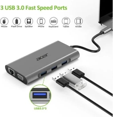 Docking station Acer HP.DSCAB.002, USB Type-C, Argjend