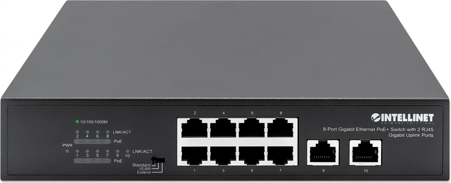 Switch Gigabit Intellinet 561402, 8x RJ45 PoE+, 2x RJ45 Uplink
