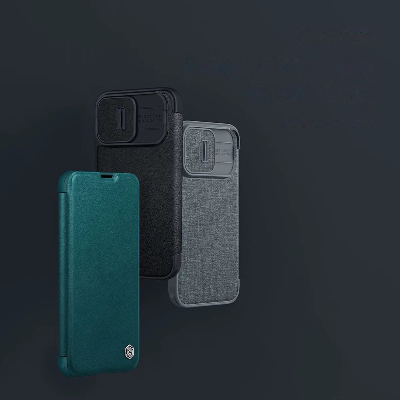 Mbështjellës Nillkin Qin Cloth Pro Case për iPhone 14 Pro Max, me kapak dhe mbulesë kamere, Blu