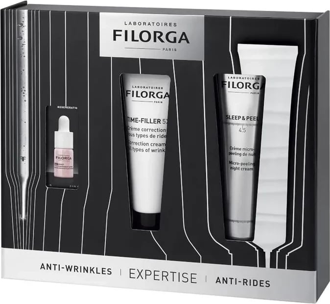 Set për kujdes fytyre uniseks Filorga Time Filler Cream + Sleep & Peel, 3 copë
