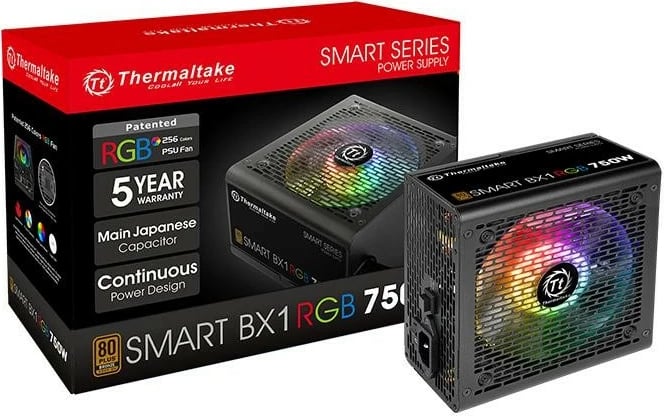 Kasë Thermaltake Smart BX1 RGB 750W, 80 PLUS Bronze, 4xPEG, 120mm, E zezë