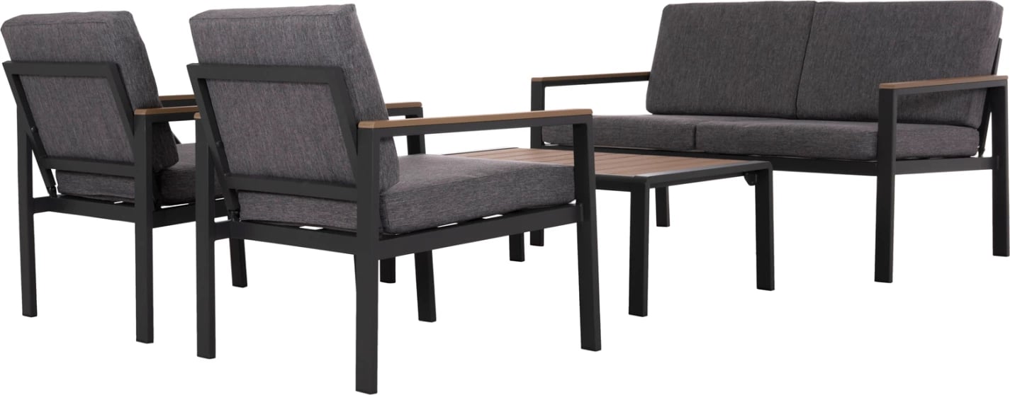 Set lounge për jashtë, 4 pjesë, alumin & stof OLEFIN, ngjyrë gri e errët, polywood, SAFIN FH6278.03
