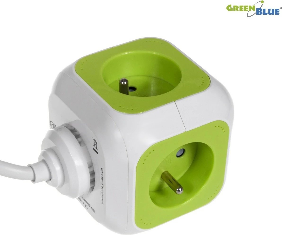 Prizë shumëdaljeshe GreenBlue MagicCube GB118, 4 dalje, 2 porta USB, 1.4m, bardhë/jeshile