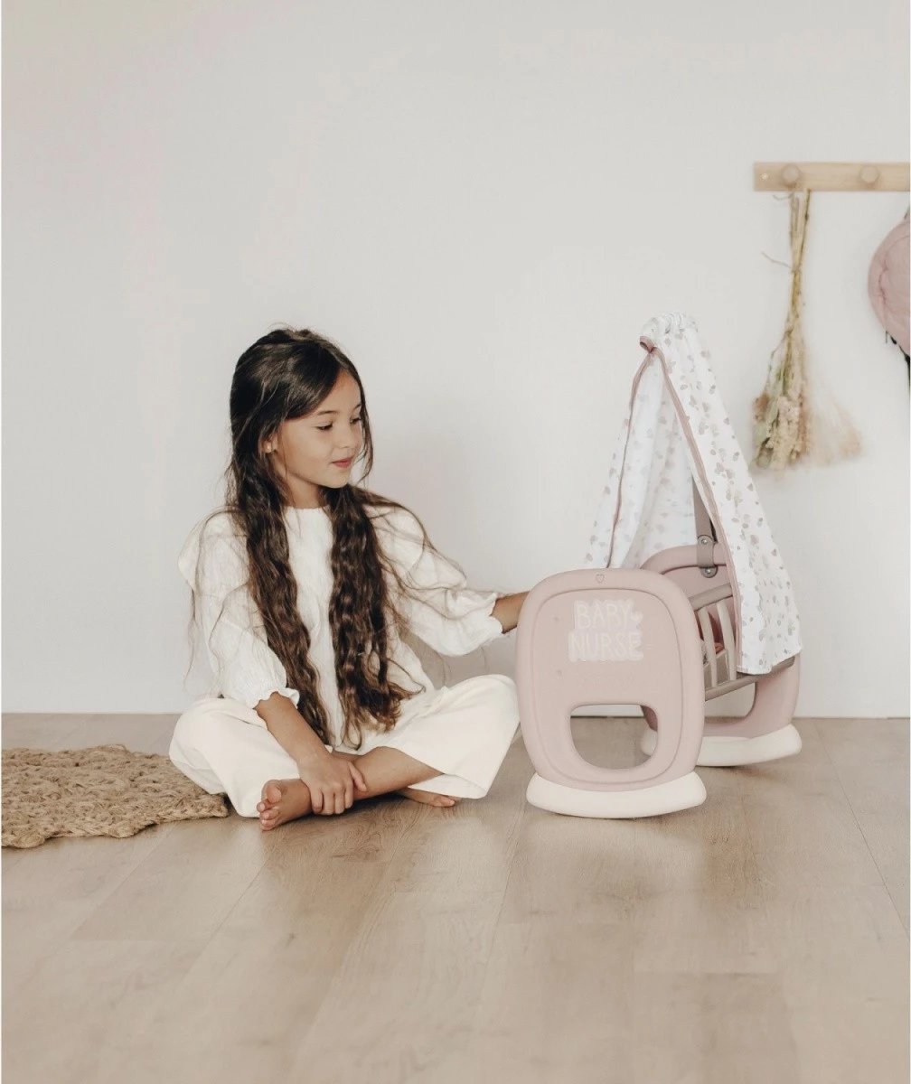 Djep lodër për kukulla Smoby Baby Nurse, 46.9x27.2x68.7 cm, Bezhe/Rozë e lehtë/Bardhë