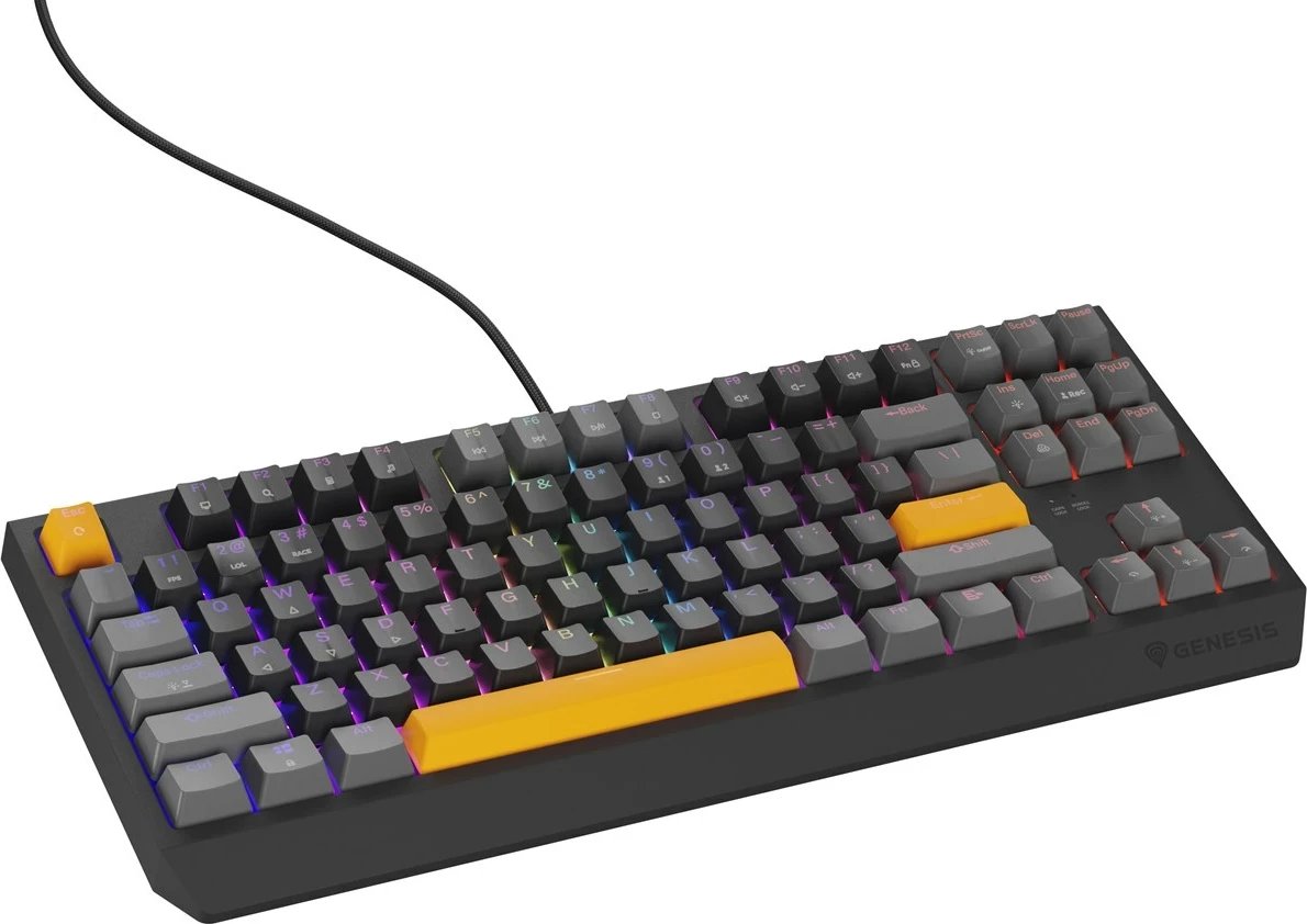 Tastierë mekanike GENESIS Thor 230 TKL, QWERTY, RGB, Wireless + Bluetooth + USB, Zezë/Gri/Portokalli