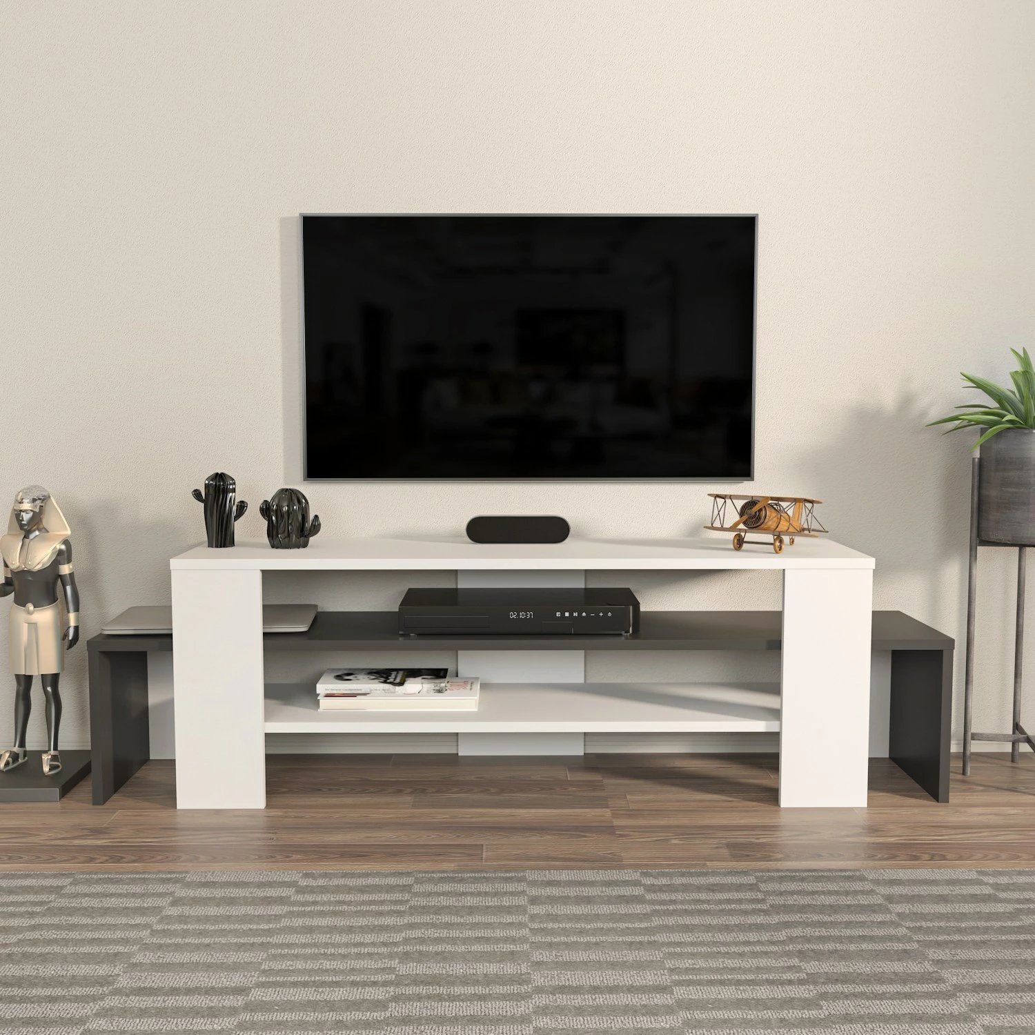 Komodë TV Skye Decor, Lenora, e bardhë dhe antracit
