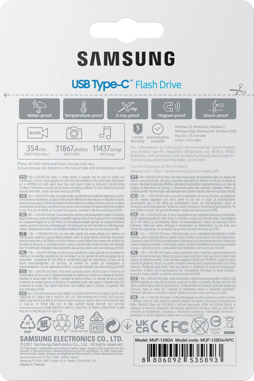 USB Samsung MUF-128DA, 128 GB, USB Type-C, 3.2 Gen 1, Blue