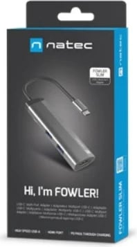 Hub USB NATEC Fowler Slim, Wired, Type-C, 5 Gbit/s, Zi