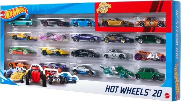 Set vetura lodër Hot Wheels H7045, 20 copë, shumëngjyrëshe