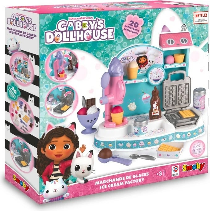 Set kuzhine lodër Smoby Gabby's Dollhouse Koci Domek Gabi Ice Cream Parlor, shumëngjyrësh
