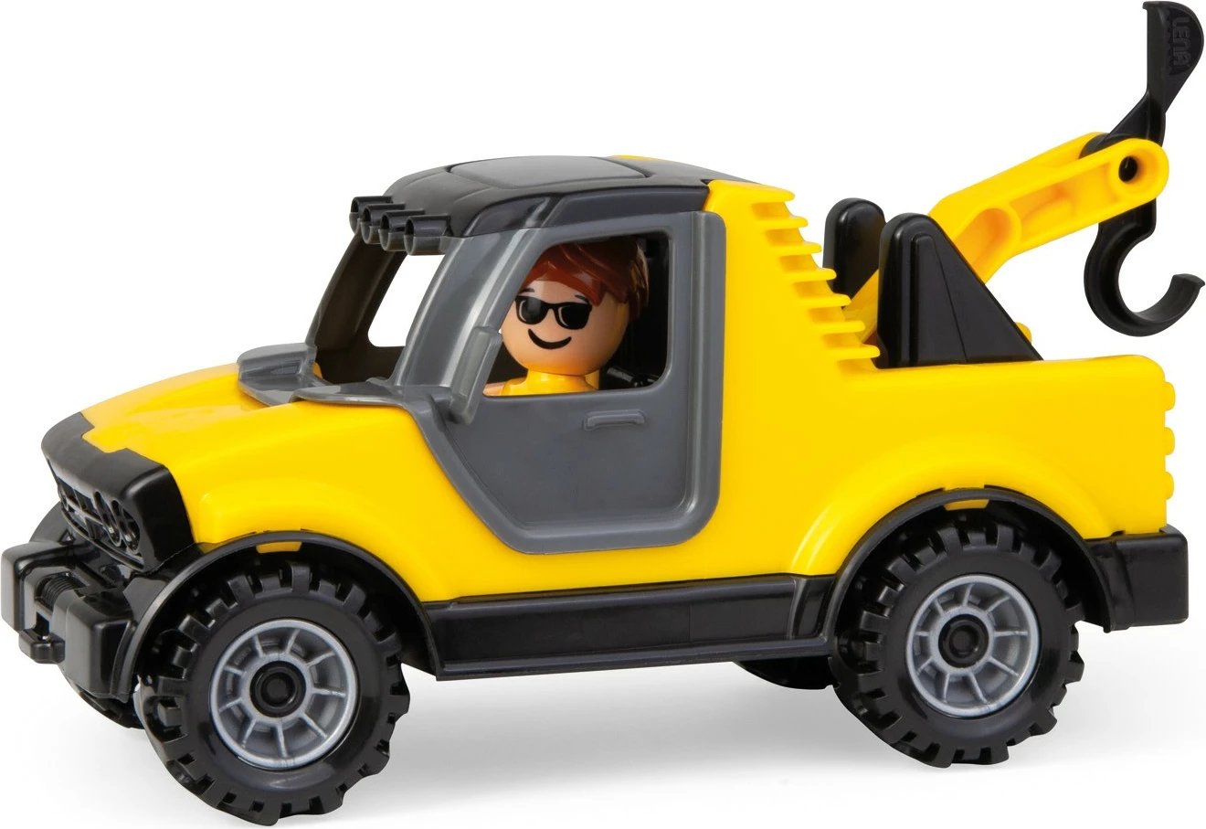 Kamionçinë tërheqëse lodër Lena Truckies 01634, me figurë, e verdhë/zezë