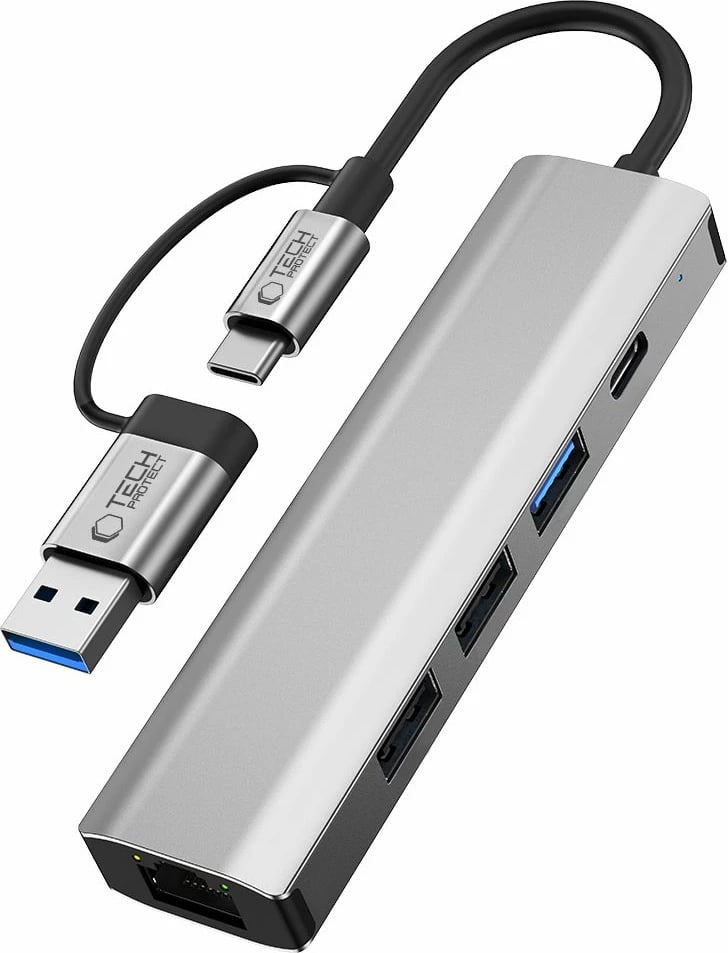 Adapter HUB Tech-Protect HB03 5in1, USB-C/USB-A, RJ45, Gri
