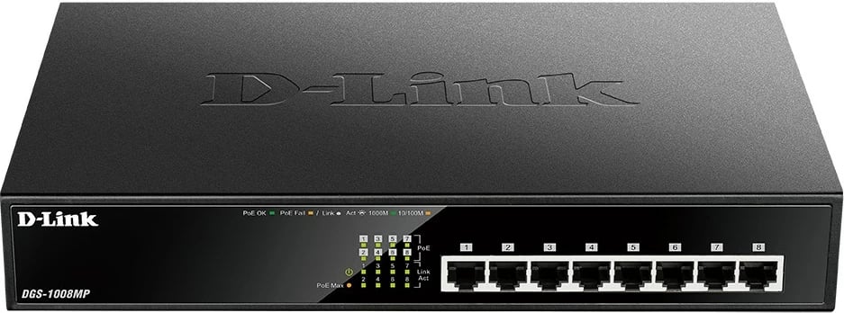 Switch D-Link DGS-1008MP, 8-Port, Gigabit, PoE, 1U