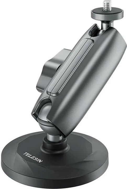 Mbajtëse magnetike për kamera sportive, Telesin CMM-001, magnete neodymium 3600GS, kokë dyfishe me top 1/4" dhe GoPro, aliazh alumini, e palosshme