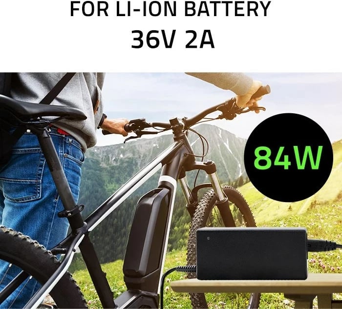 Karikues Qoltec 50760 për bateri e-bike, 36V | 42V | 2A, i zi