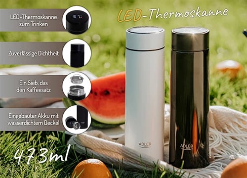 Termos, Adler AD 4506, ekran LED, 473 ml, e zezë