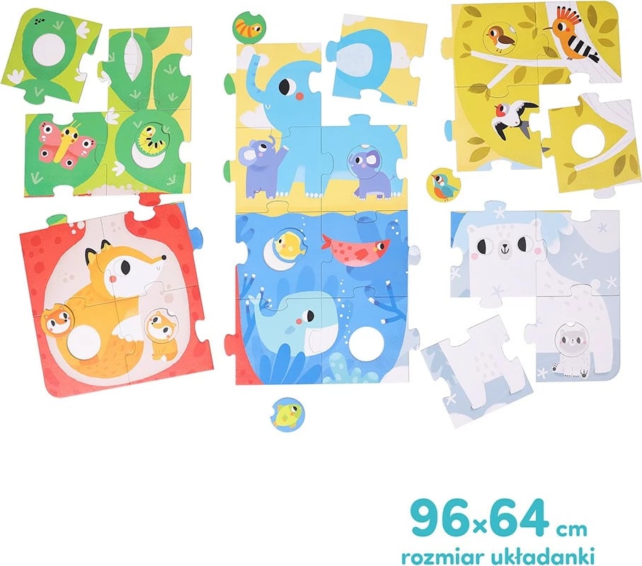 Puzzle i madh me vrimë CzuCzu, 34 pjesë, kafshë, shumëngjyrësh
