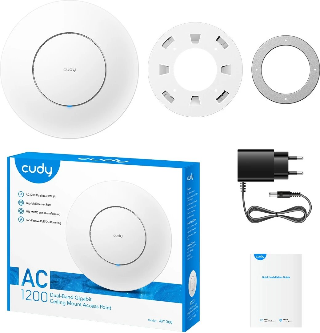 Access point Cudy AP1300_P, Gigabit AC1200, me PoE, Bardhë