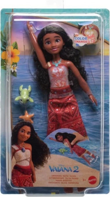 Kukull Disney Princess Moana 2 Mattel JFF09, me ndryshim ngjyre dhe veprim noti, me breshkë dhe yll deti