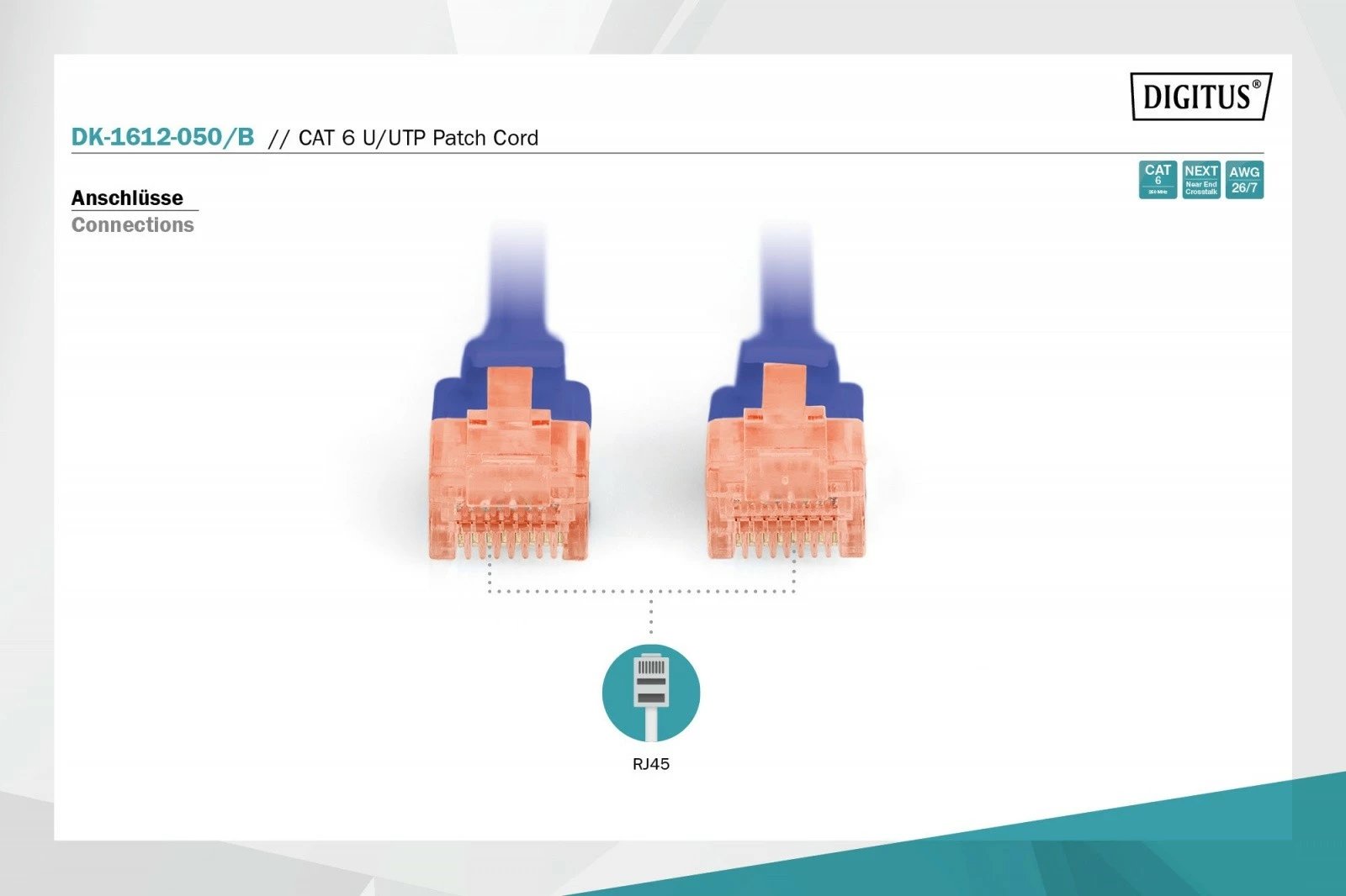 Kabllo rrjeti Digitus DK-1612-050/B, Cat 6, 5m, Kaltër
