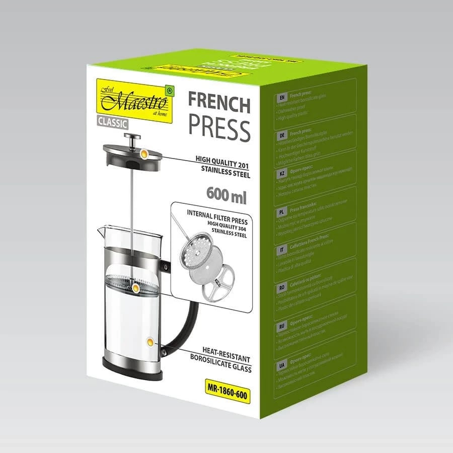 French press Maestro MR-1860-600, 600 ml, Çelik, E zezë