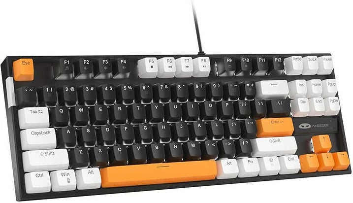 Tastierë mekanike MageGee MK-STAR, 87 taste, Brown Switch, me kabllo, e zezë/bardhë/portokalli