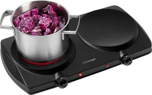 Shporet elektrik me dy pllaka, Concept VE3060, 2500 W, pllaka qeramike 19.2 cm, rregullim temperature, i zi