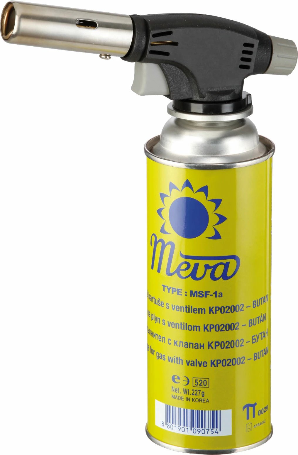 Set djegës gazi Meva KP18004 me ndezës piezo dhe 4 bombola, 1.6 kW