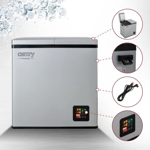 Frigorifer portativ me kompresor, Camry CR 8076, 38L, dy ndarje (15L frigorifer + 23L ngrirës), ekran LCD, gri