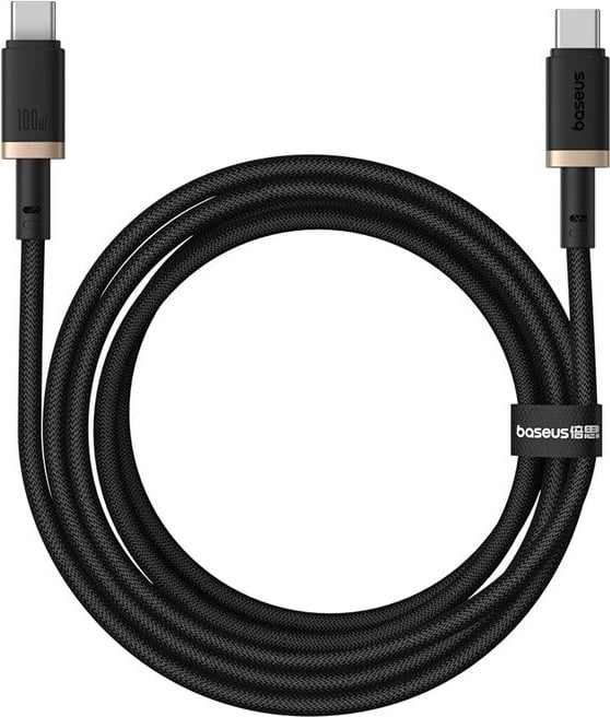 Kabëll Baseus Dura Type C në Type C, 100 W, 2 m, i zi, i artë
