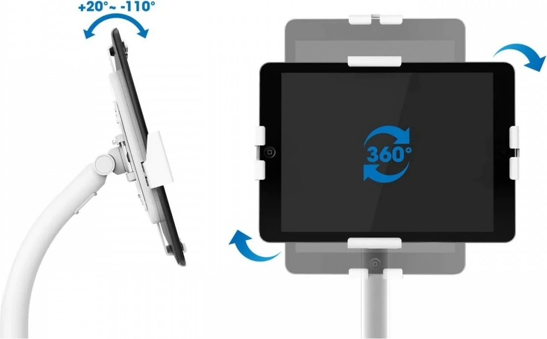 Mbajtëse dyshemeje për tabletë Techly 406345, për 7.9-11", e bardhë, me kyç sigurie