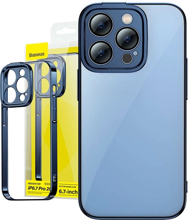 Mbështjellës Baseus Glitter me xham të temperuar për iPhone 14 Pro Max, Blu