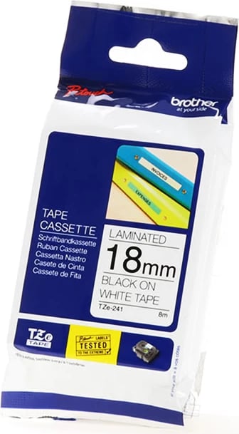 Kasetë shiriti etiketa, Brother, TZe-241, 18 mm 8 m, e laminuar, e zezë në të bardhë