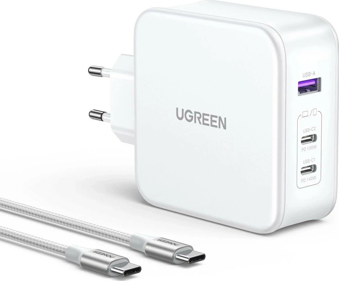 Karikues UGREEN Nexode CD289, 1x USB-A, 2x USB-C, kabllo USB-C - USB-C, bardhë
