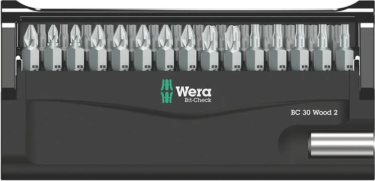 Set bitash Wera Bit-Check 30 Wood 2, 30 copa, me mbajtës, kuti plastike