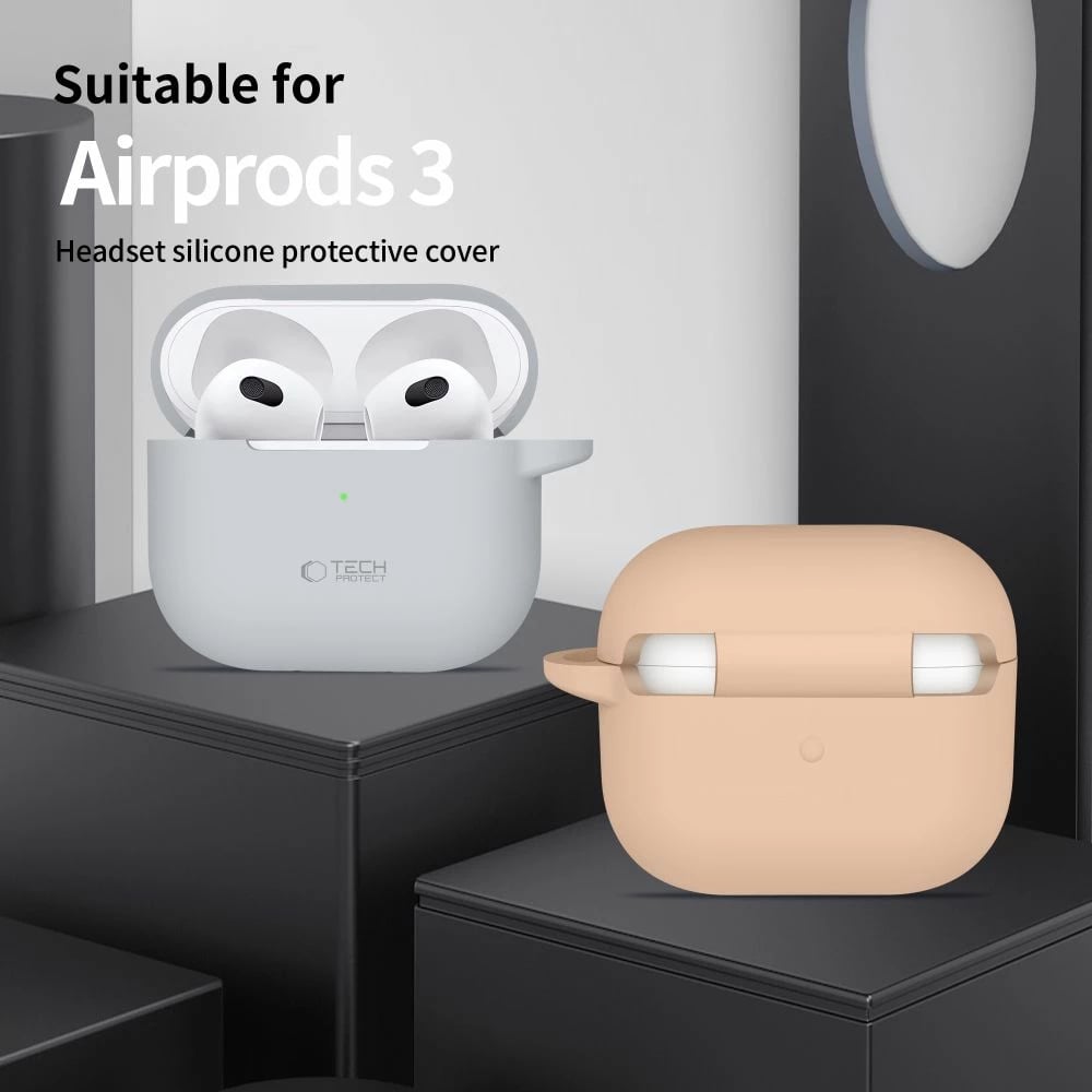 Mbështjellës Tech-Protect për AirPods 3, silikon, me karabiner, rozë