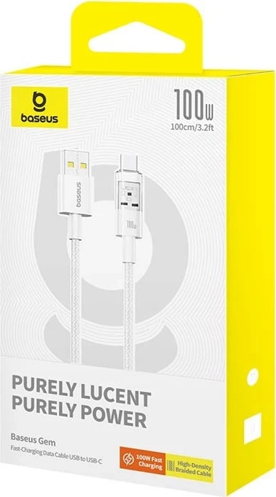 Kabllo Baseus Gem USB A në USB C, 1 m, 100 W, Bardhë