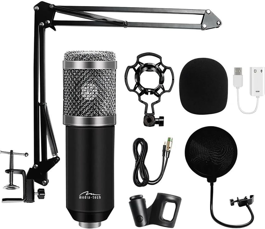 Mikrofon studioje Media-Tech MT397S me set aksesorësh, Argjendtë
