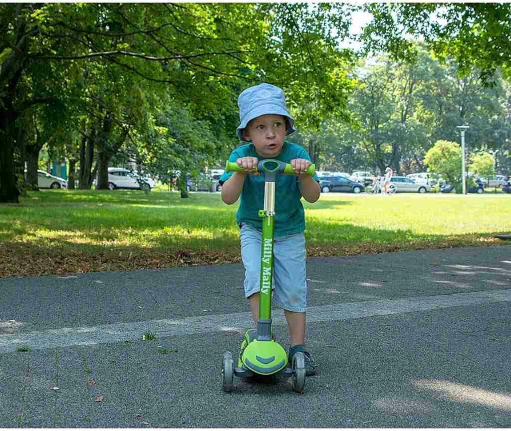 Trotinet për fëmijë, Milly Mally Boogie, 3 rrota, timon me rregullim 3-sh, rrota me drita LED, ngarkesë deri 50 kg, blu