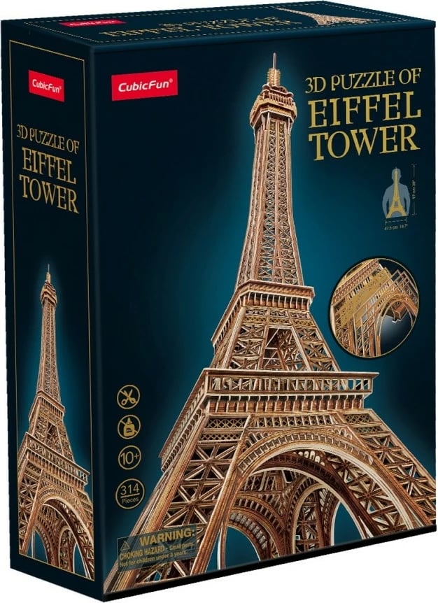 Puzzle 3D Cubic Fun Eiffel Tower, 314 pjesë, shkumë