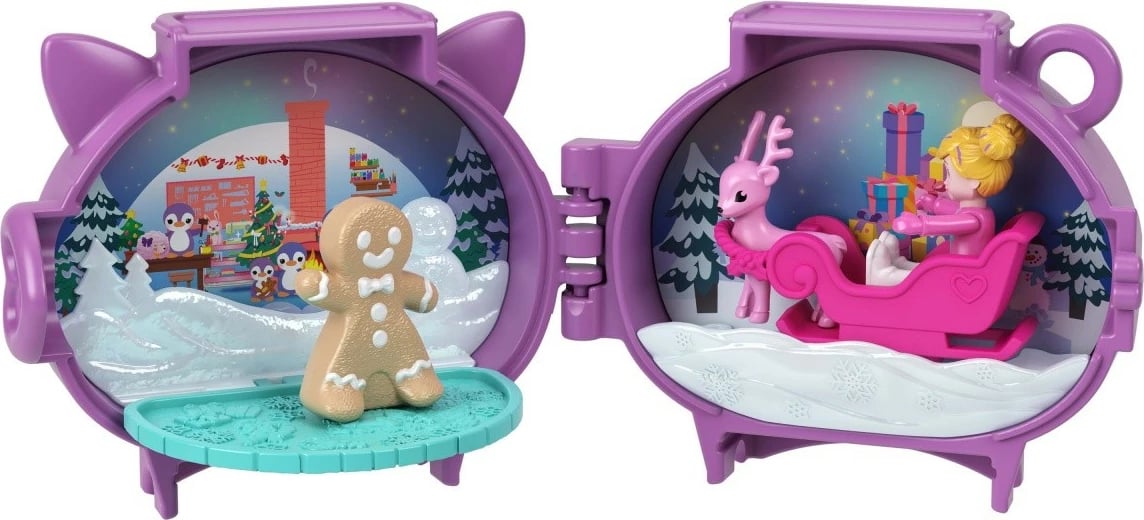 Set lodrash Polly Pocket Christmas Compact 2-pack, Mattel, JGM53, me figurina dhe aksesorë, shumëngjyrësh Set lodrash Polly Pocket Christmas Compact 2-pack, Mattel, JGM53, me figurina dhe aksesorë, shumëngjyrësh