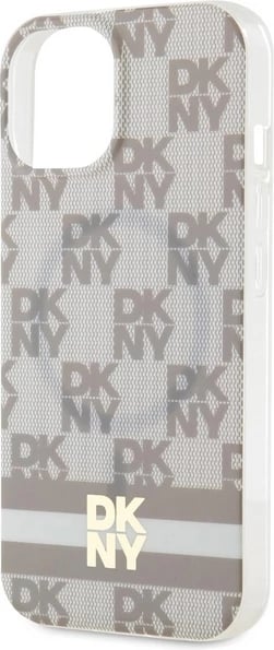 Mbështjellës DKNY IML Checkered Mono Pattern & Printed Stripes MagSafe për iPhone 15 Plus / 14 Plus, Bezhe