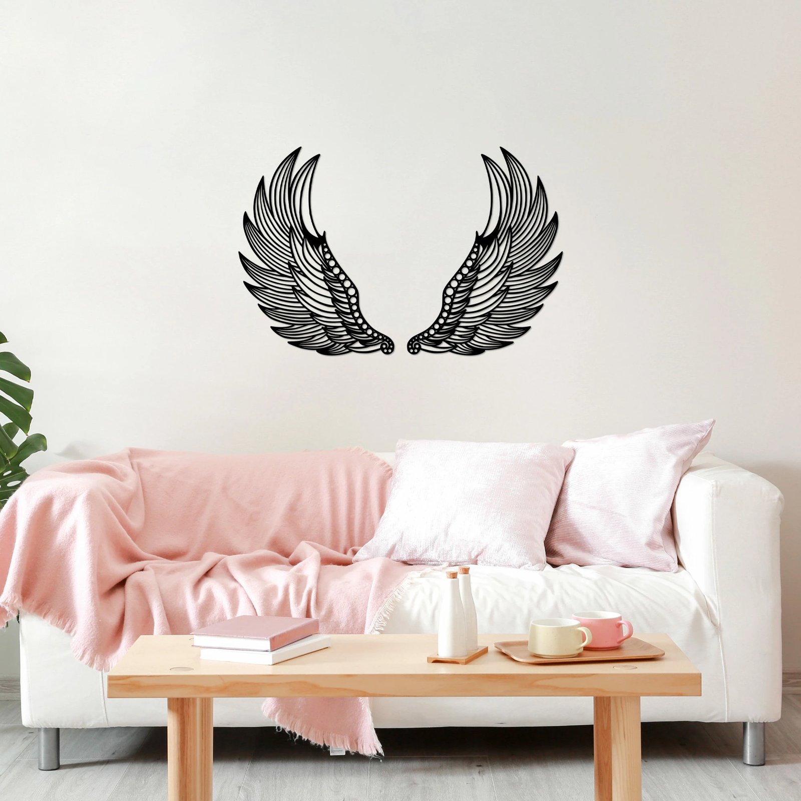 Aksesor muri dekorativ prej metali, krahë engjëlli, Wallity, 48x65cm (2 copë)