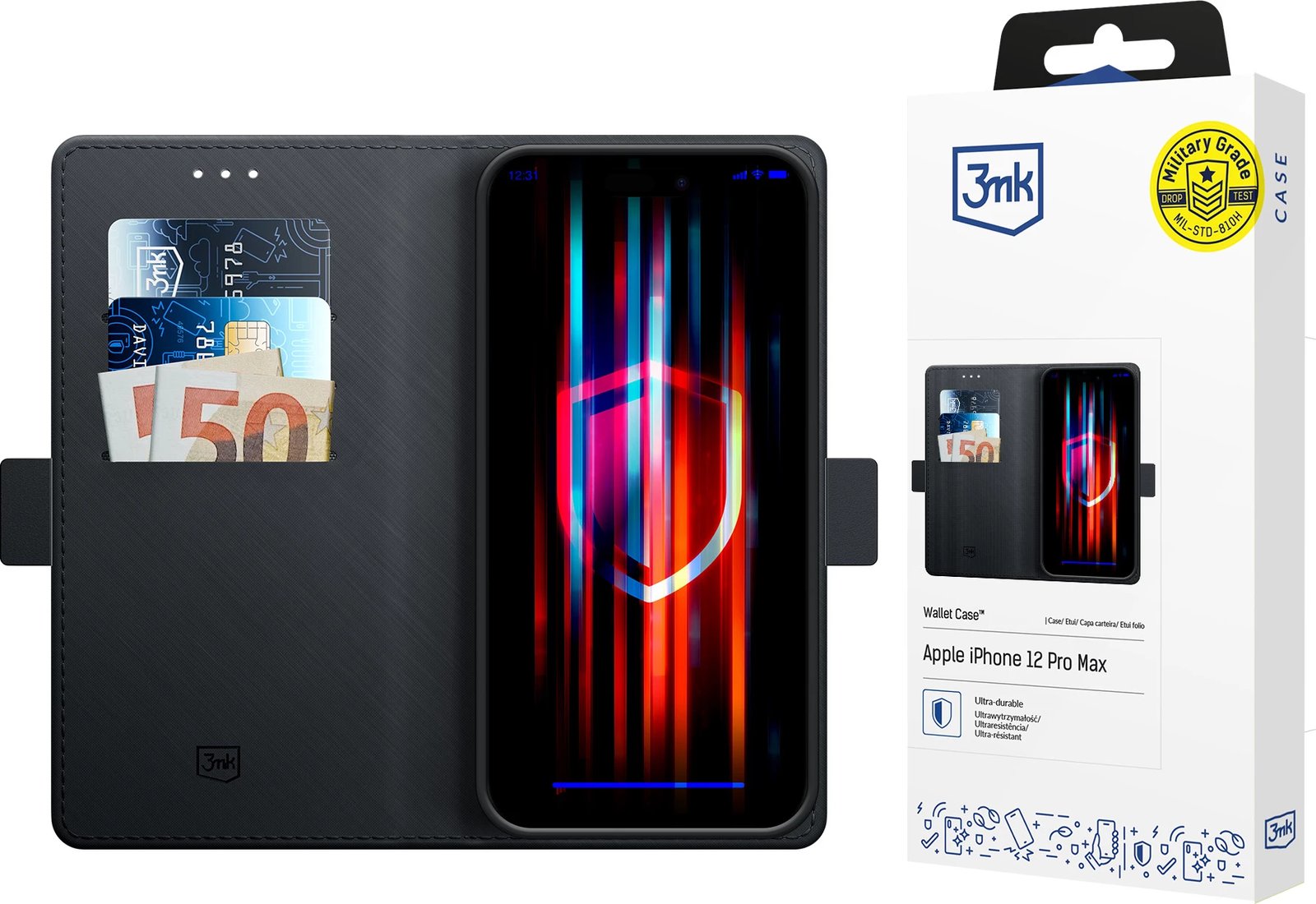 Mbështjellës 3mk Wallet Case me kapak për iPhone 12 Pro Max, i zi