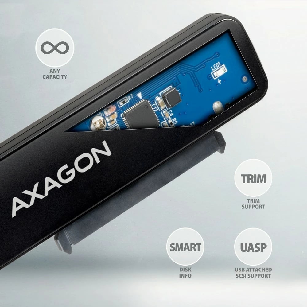 Adapter USB-C në SATA AXAGON ADSA-FP2C për 2.5" HDD/SSD, i zi