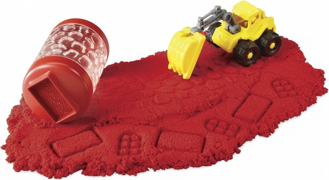 Set lodrash me rërë kinetike Wonder Factory Never Dry Sand Trucks, MGA, ekskavator, plastik, e kuqe
