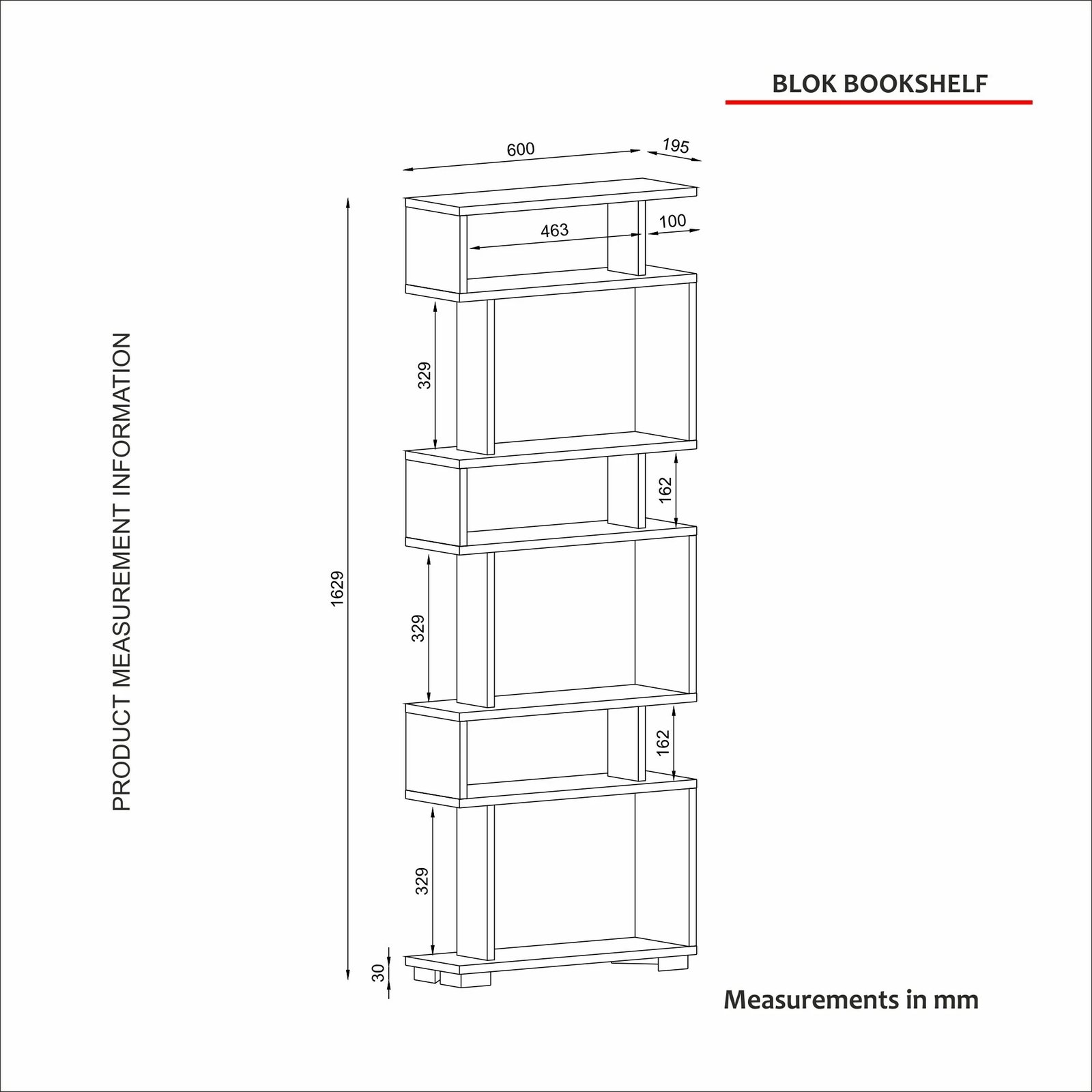 Raft librash Hanah Home, Blok, i bardhë